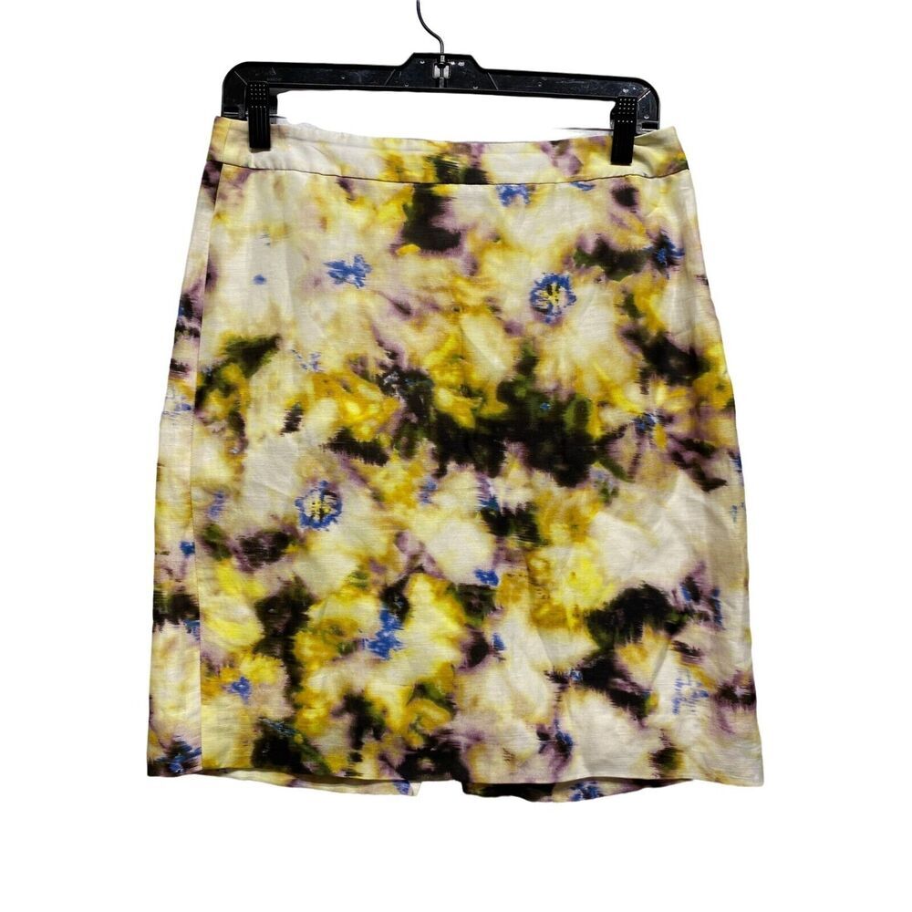 J. Crew Watercolor Print Pencil Skirt‎ Linen Silk Blend Size 2